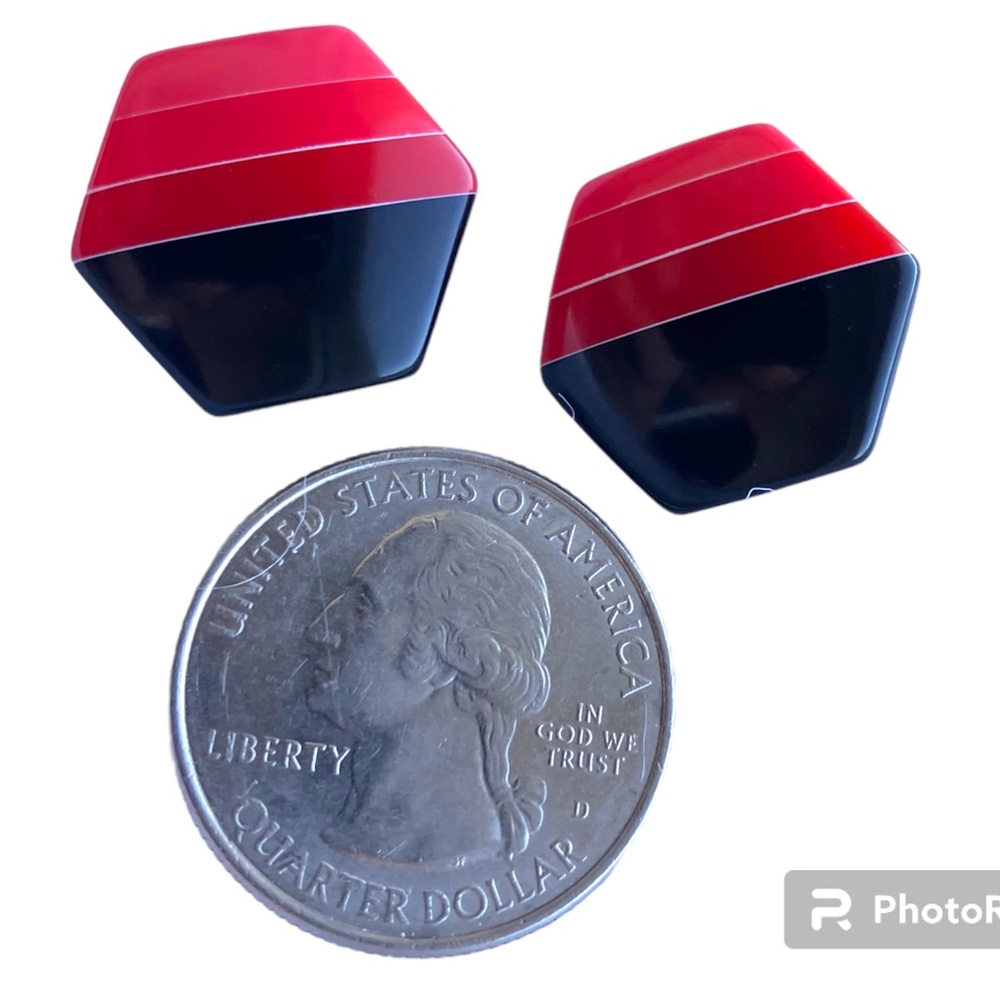 Vintage Geometric chunky striped stud earrings- red and black